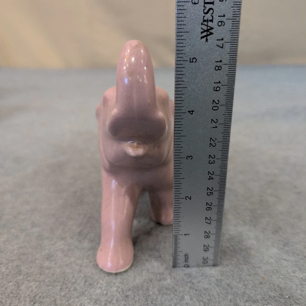 Vintage Pink Ceramic Elephant Figurine Trunk Up Good Luck Glossy Pottery Decor - Picture 2 of 4